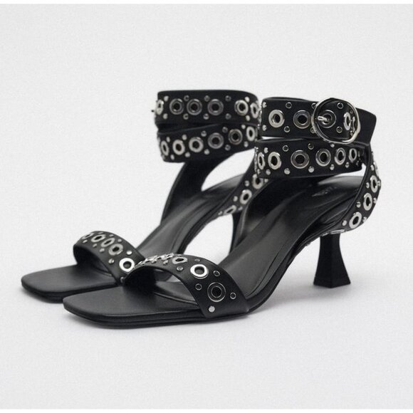 Zara Shoes - ZARA Metallic Detail High Heel Sandals Black